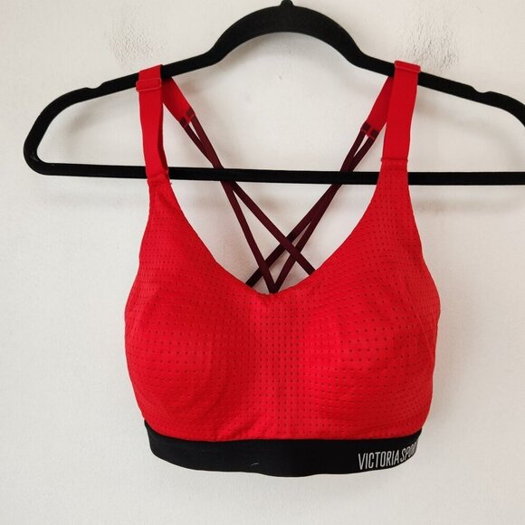 Victoria's Secret Victoria Sport Red Sports Bra Lightweight Strappy Back 32D - Picture 1 of 7